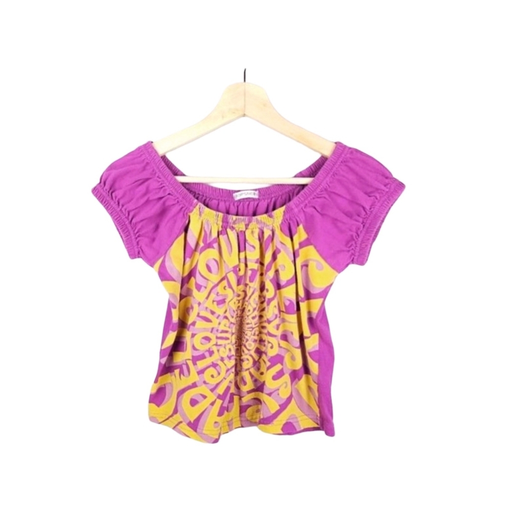 Topshop Purple & Yellow Psychedelic Retro Off Shoulder Crop Top Size M / US 10